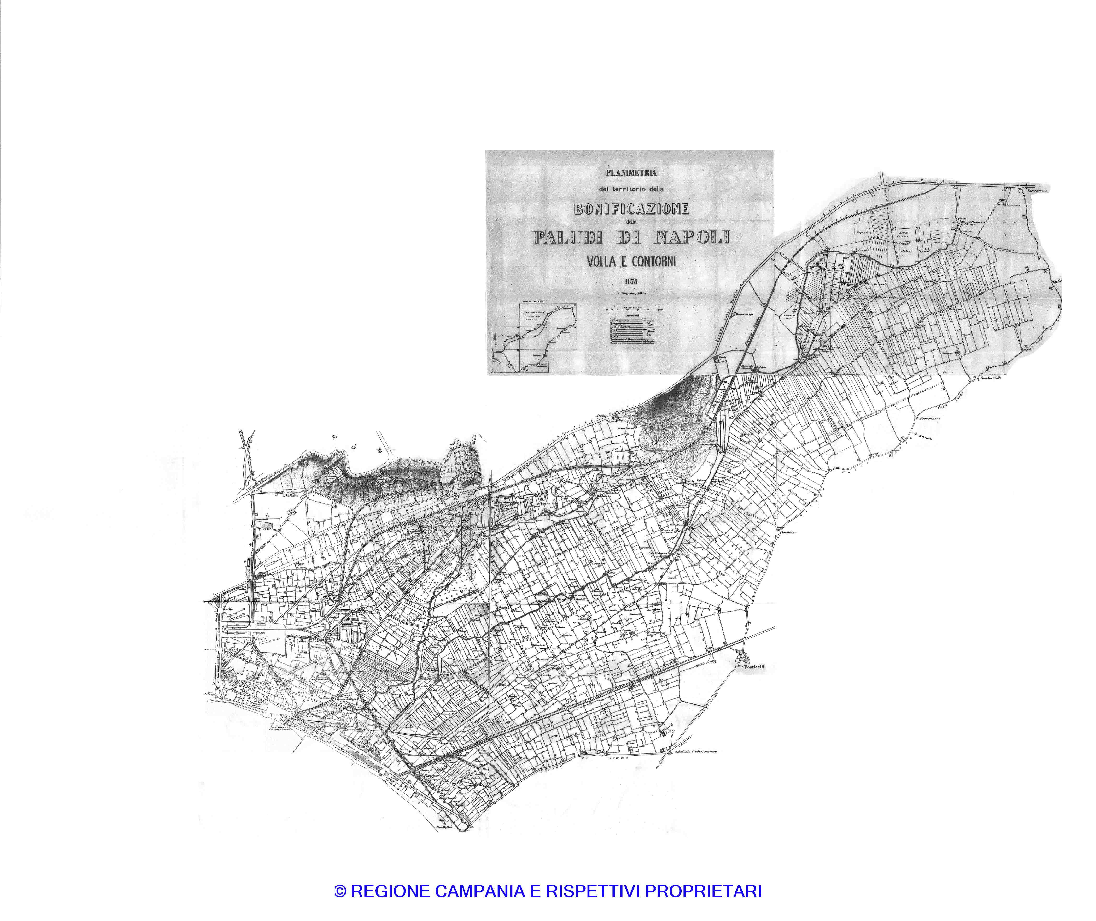 Planimetria del territorio della Bonificazione delle Paludi di Napoli, Volla e contorni Planimetria del territorio della Bonificazione delle Paludi di Napoli, Volla e contorni