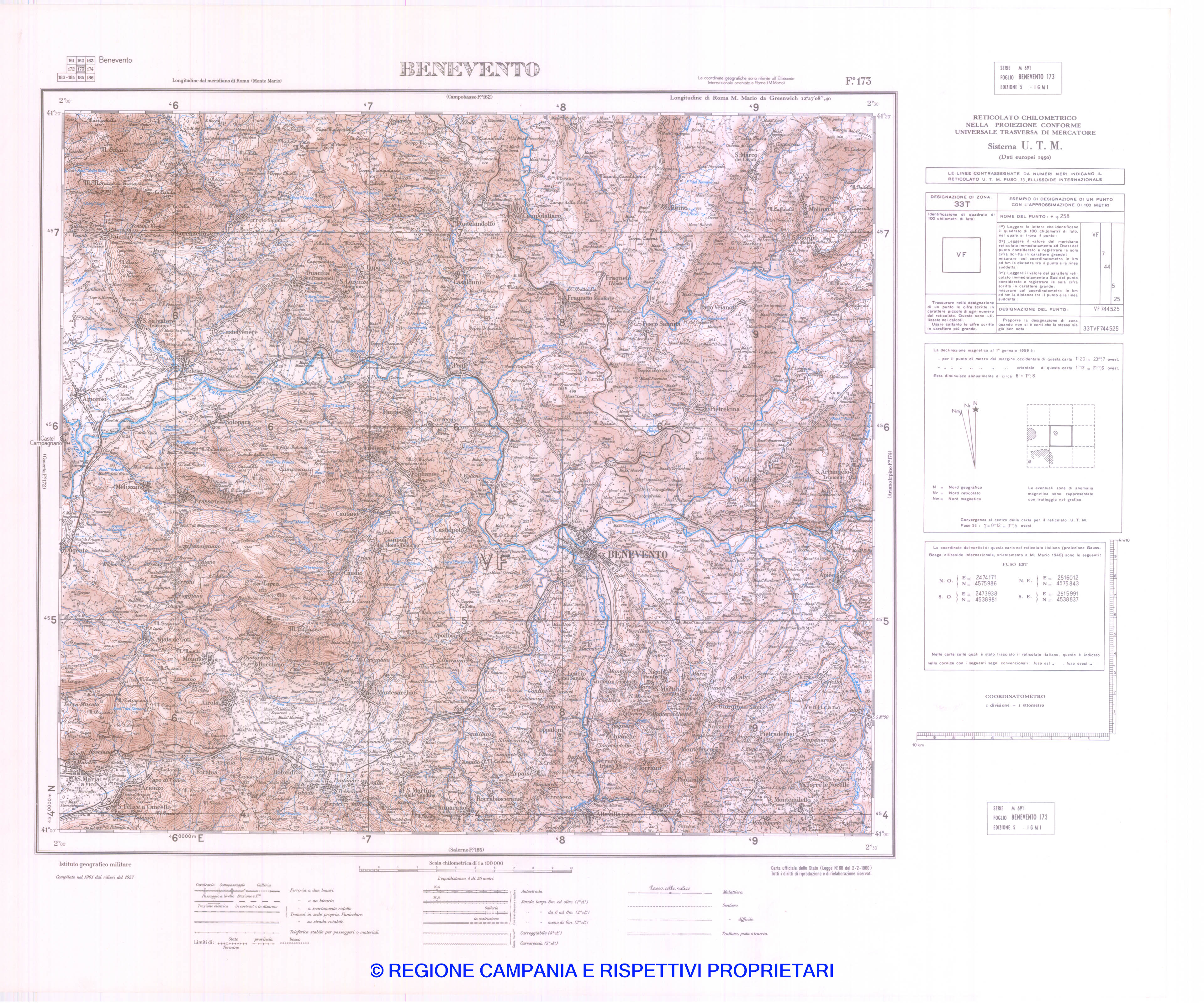 CARTA TOPOGRAFICA D'ITALIA IGM, SERIE M691 Edizione 4 (Scala 1:100.000) - 1942/1968