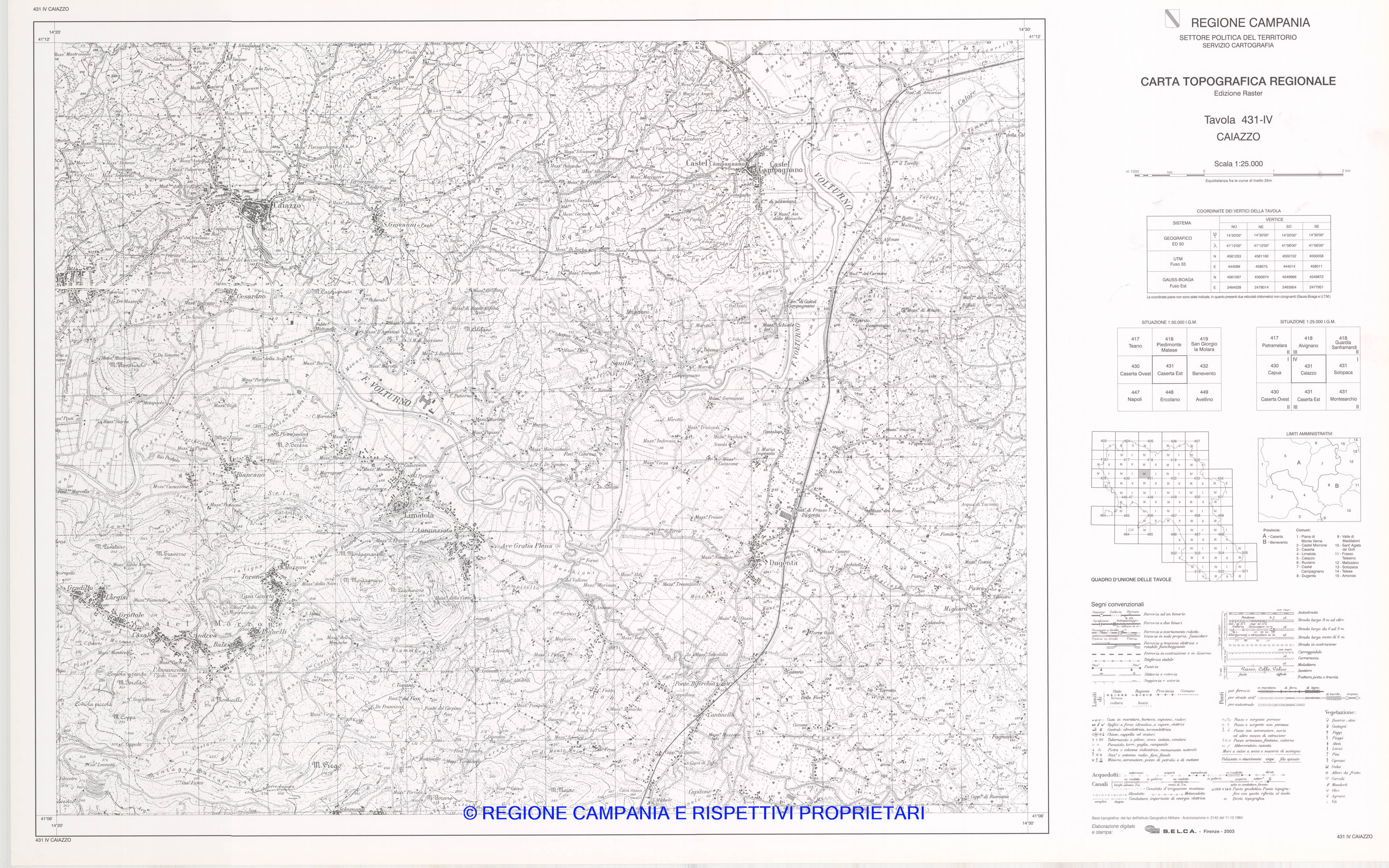 CARTA TOPOGRAFICA REGIONALE, EDIZIONE RASTER (Scala 1:25.000) - 2003