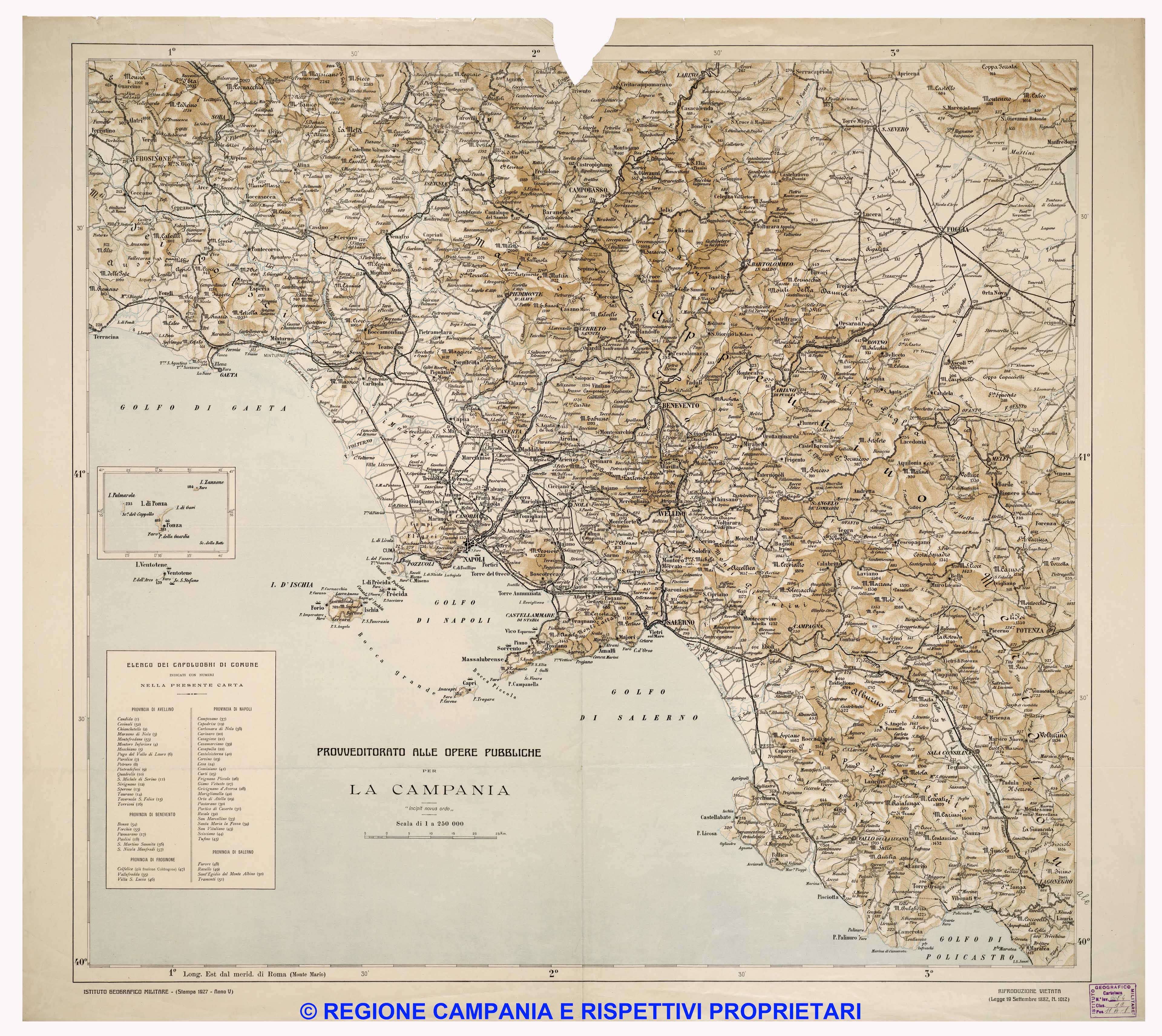 Provveditorato alle Opere Pubbliche – La Campania
Carta tecnica amministrativa dell’intero territorio regionale.