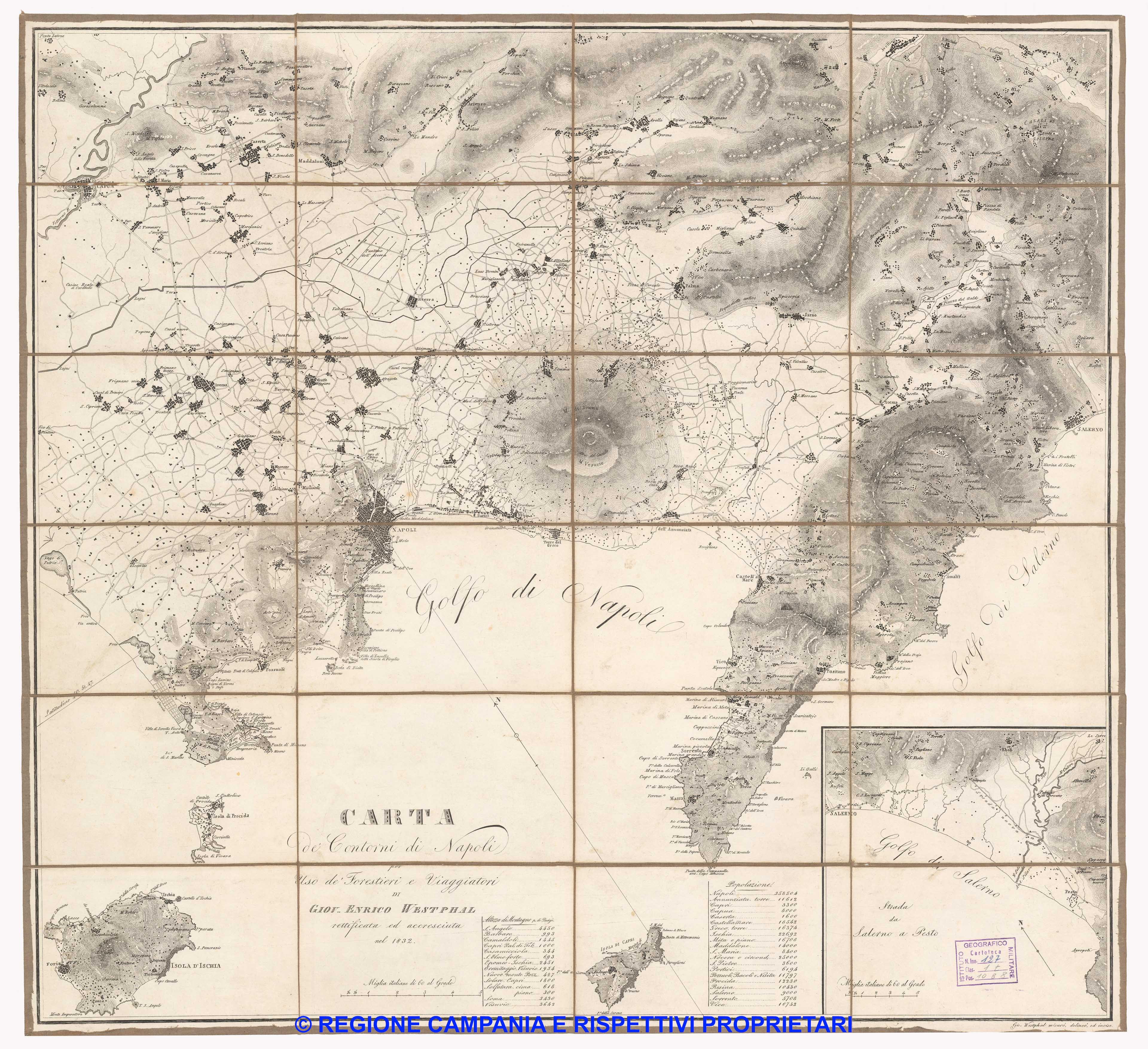 Carta de' Contorni di Napoli per Uso de' Forestieri e Viaggiatori di Giov. Enrico Westphal, rettificata ed accresciuta nel 1832