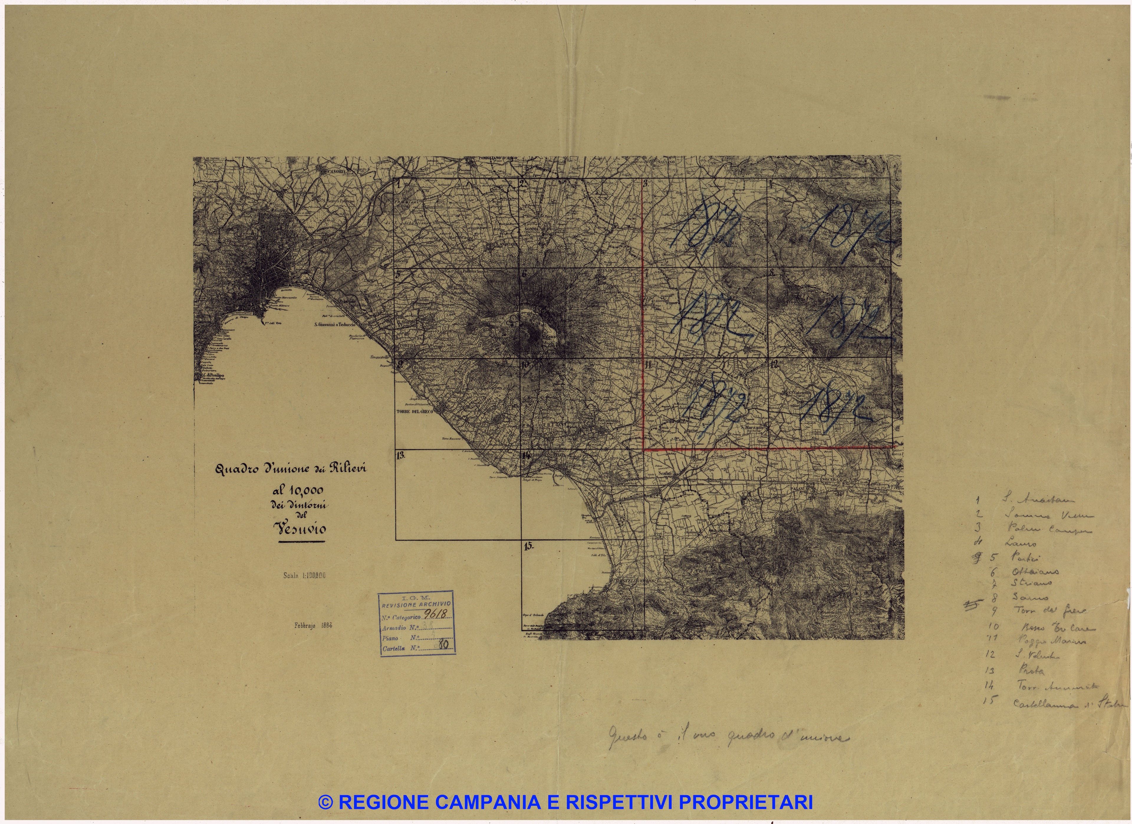 Quadro d'unione dei rilievi al 10.000 dei dintorni del Vesuvio