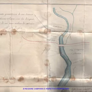 Pianta geometrica di un tronco del Fiume Sarno con la designazione di un nuovo molino da costruirsi all'uso inglese